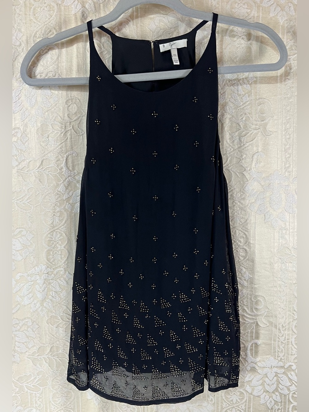Joie XS Black 100% Silk Metal Beaded Embellished Tank Top